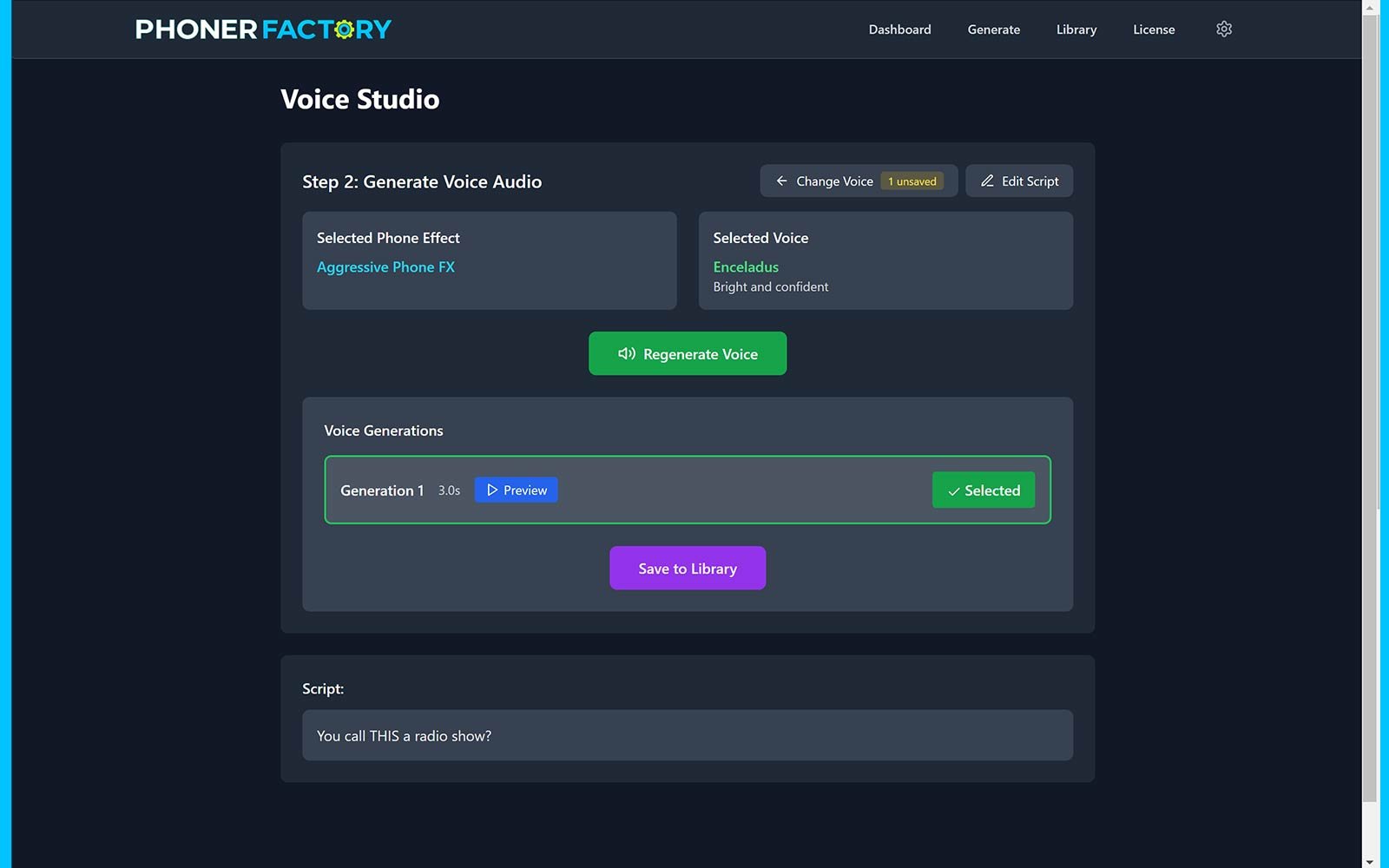 Voice generation screenshot