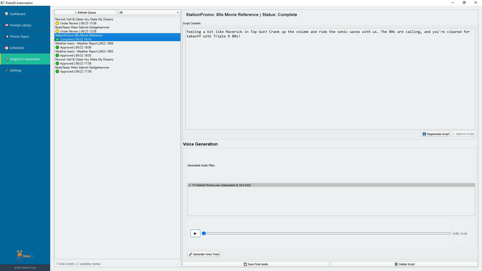 RoboDJ-Script & VO Generation