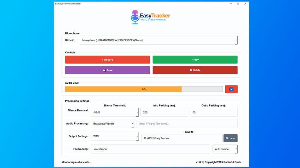 Easy Tracker-Voice Recording Software – RadioDJ Dude Studio